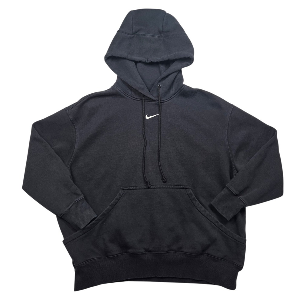 Nike Hoodie Center Swoosh Women Large Black Phoenix Fleece Oversized  Pullover